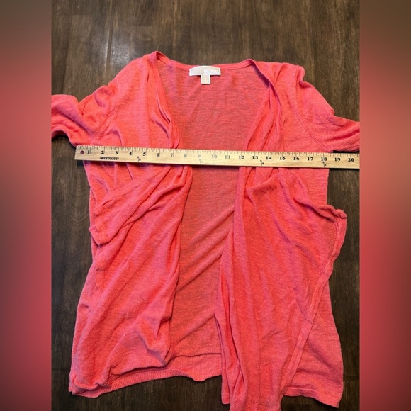 Michael Kors Open Front Cardigan Woman’s SZ S Coral Linen Blend Long Sleeve Knit - Picture 5 of 6